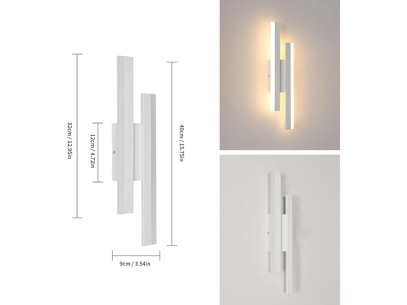 Applique Murale Intérieure LED Moderne, 16W 1800LM Lampe Murale 3000K Blanc Chaud, Acrylique et Métal Luminaire Mural Interieur pour Salon,Couloir (Blanc)