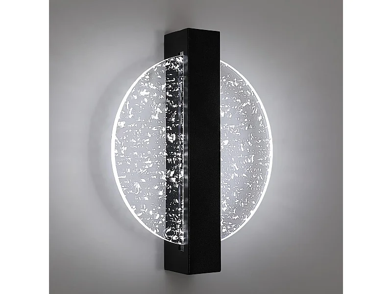 Applique Murale Interieur LED 12W, Noire Créative Ronde 1500LM Lumière Blanche Froide 6500K Lampe Murale LED Interieur avec Feuille d'argent, Lampe Murale LED