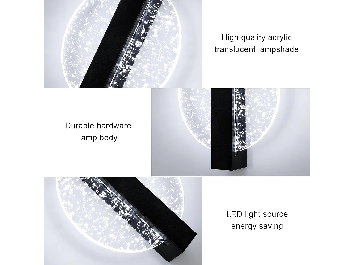 Applique Murale Interieur LED 12W, Noire Créative Ronde 1500LM Lumière Blanche Froide 6500K Lampe Murale LED Interieur avec Feuille d'argent, Lampe Murale LED