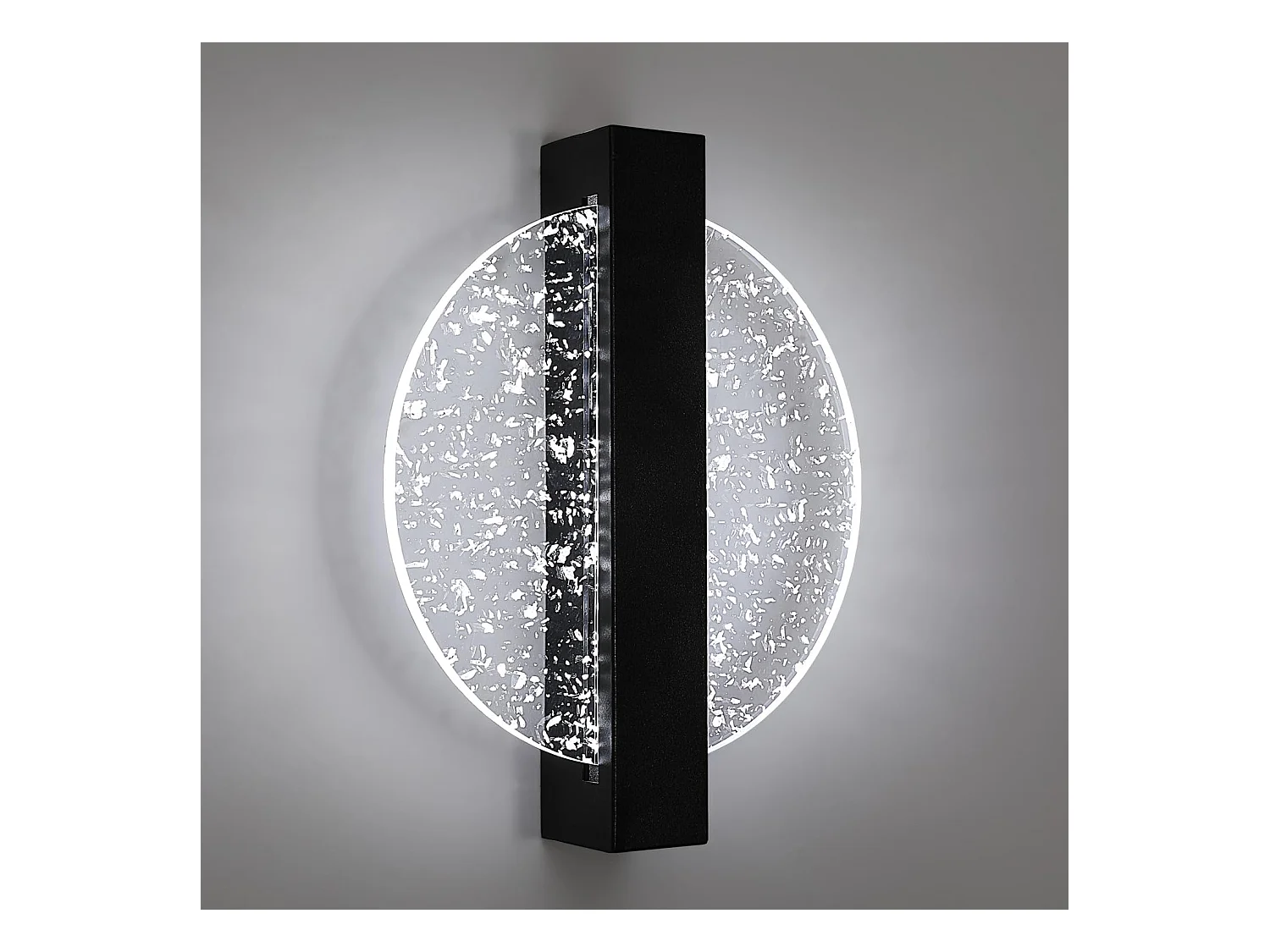 Applique Murale Interieur LED 12W, Noire Créative Ronde 1500LM Lumière Blanche Froide 6500K Lampe Murale LED Interieur avec Feuille d'argent, Lampe Murale LED