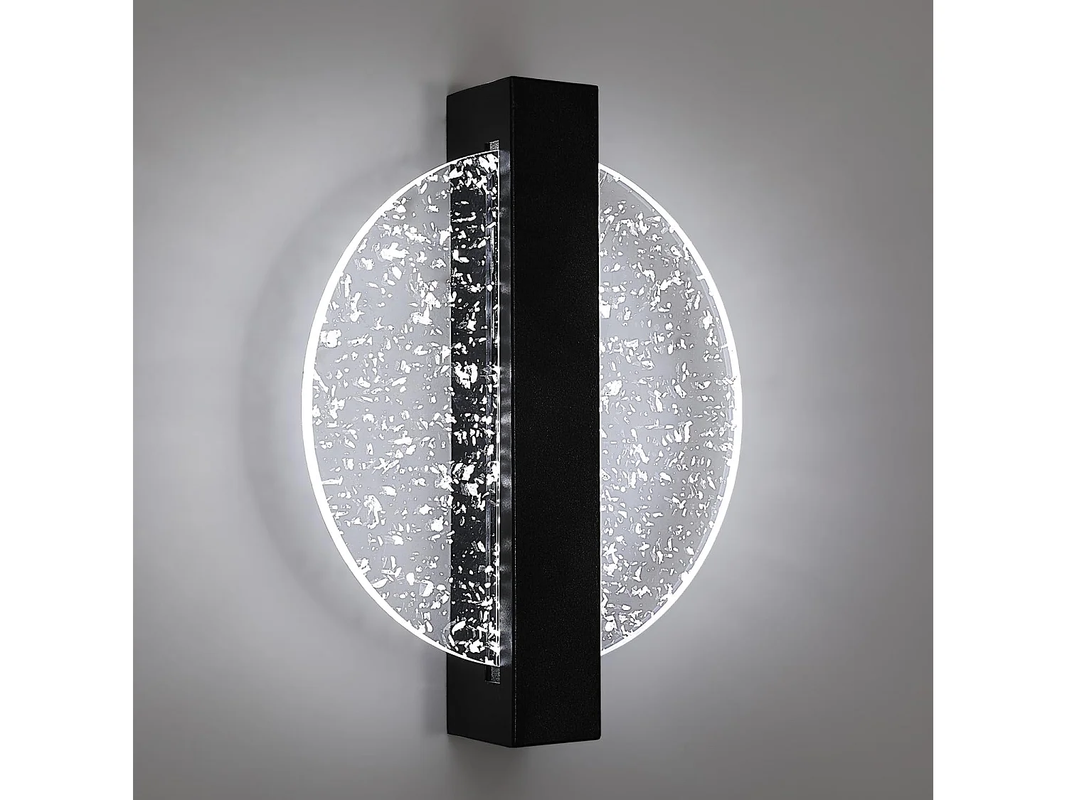 Applique Murale Interieur LED 12W, Noire Créative Ronde 1500LM Lumière Blanche Froide 6500K Lampe Murale LED Interieur avec Feuille d'argent, Lampe Murale LED