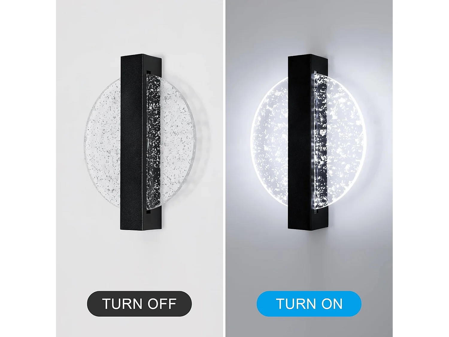 Applique Murale Interieur LED 12W, Noire Créative Ronde 1500LM Lumière Blanche Froide 6500K Lampe Murale LED Interieur avec Feuille d'argent, Lampe Murale LED