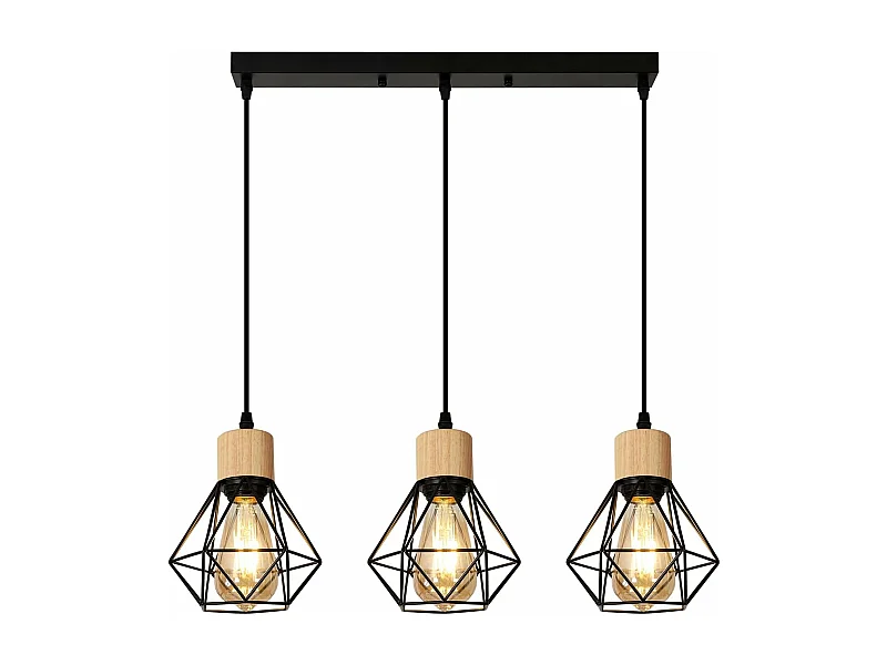 Suspensions Vintage E27 Lustre Industriel à 3 Lampes Plafonnier Vintage Industriel avec Abat-Jour en Métal Noir Parfait pour un Style Moderne dans Salon Cuisine