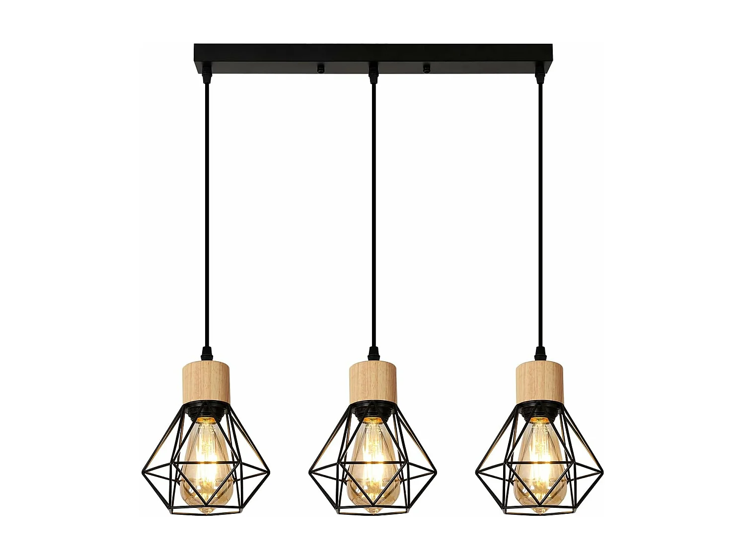 Suspensions Vintage E27 Lustre Industriel à 3 Lampes Plafonnier Vintage Industriel avec Abat-Jour en Métal Noir Parfait pour un Style Moderne dans Salon Cuisine