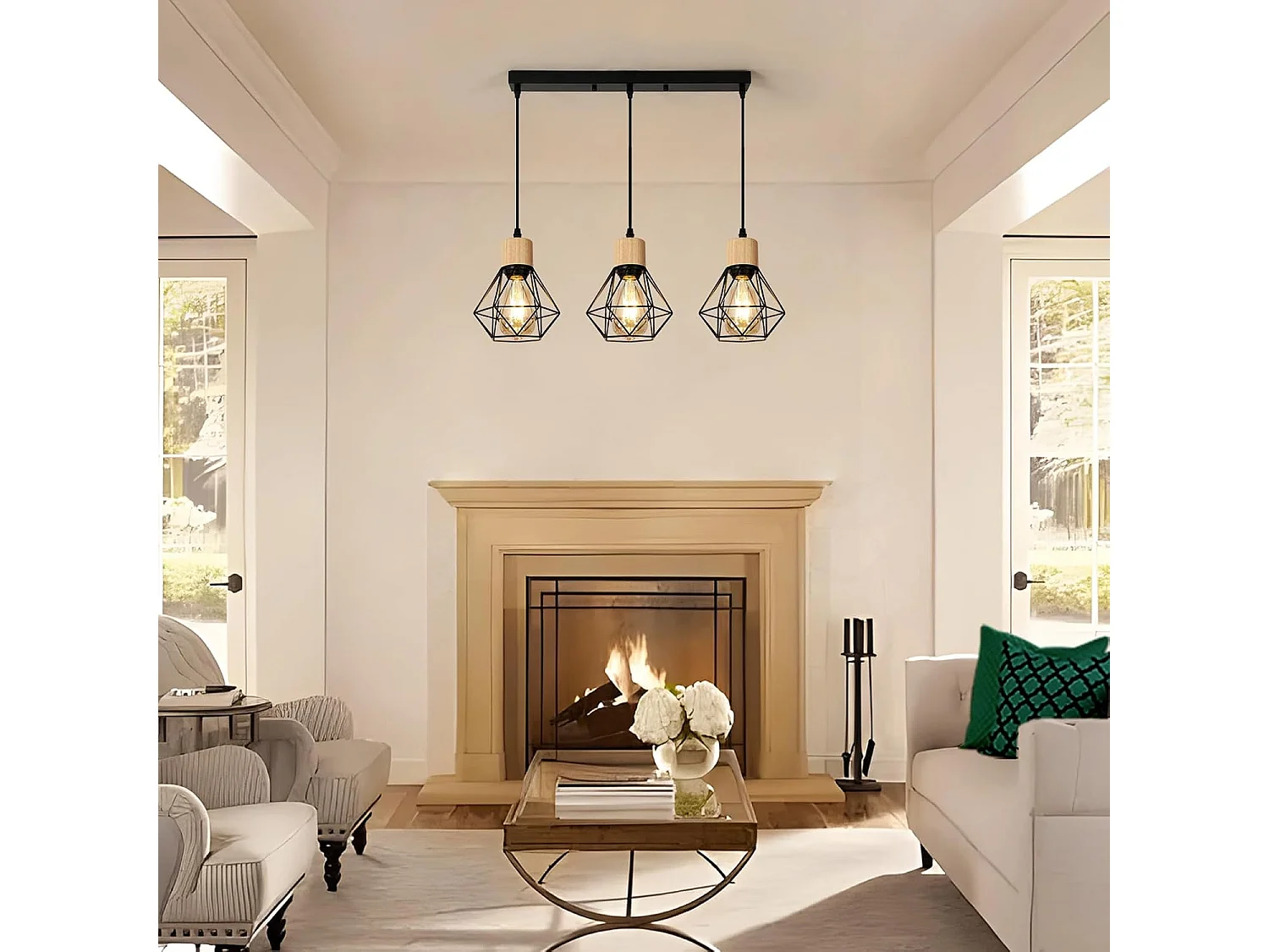 Suspensions Vintage E27 Lustre Industriel à 3 Lampes Plafonnier Vintage Industriel avec Abat-Jour en Métal Noir Parfait pour un Style Moderne dans Salon Cuisine