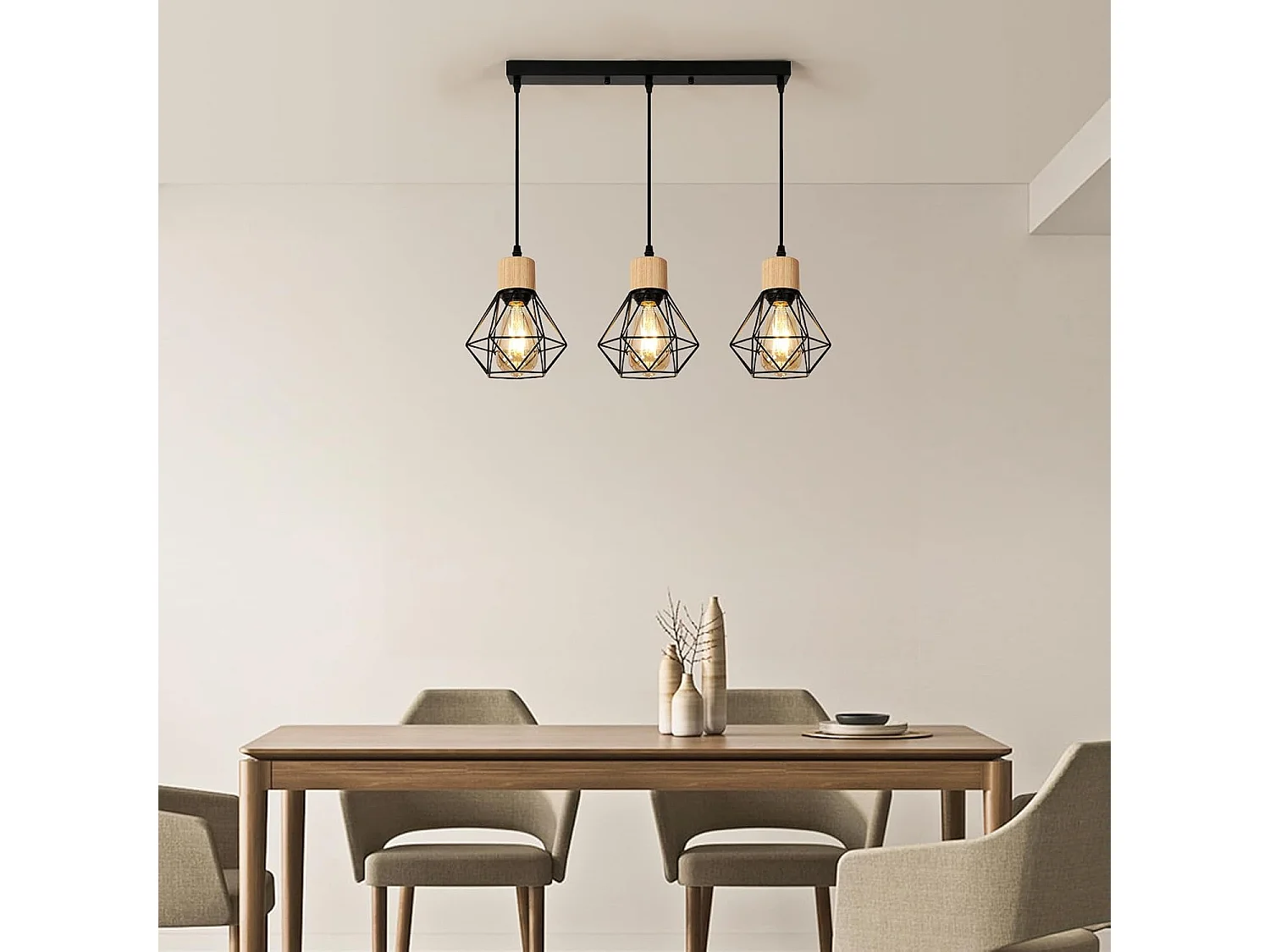 Suspensions Vintage E27 Lustre Industriel à 3 Lampes Plafonnier Vintage Industriel avec Abat-Jour en Métal Noir Parfait pour un Style Moderne dans Salon Cuisine