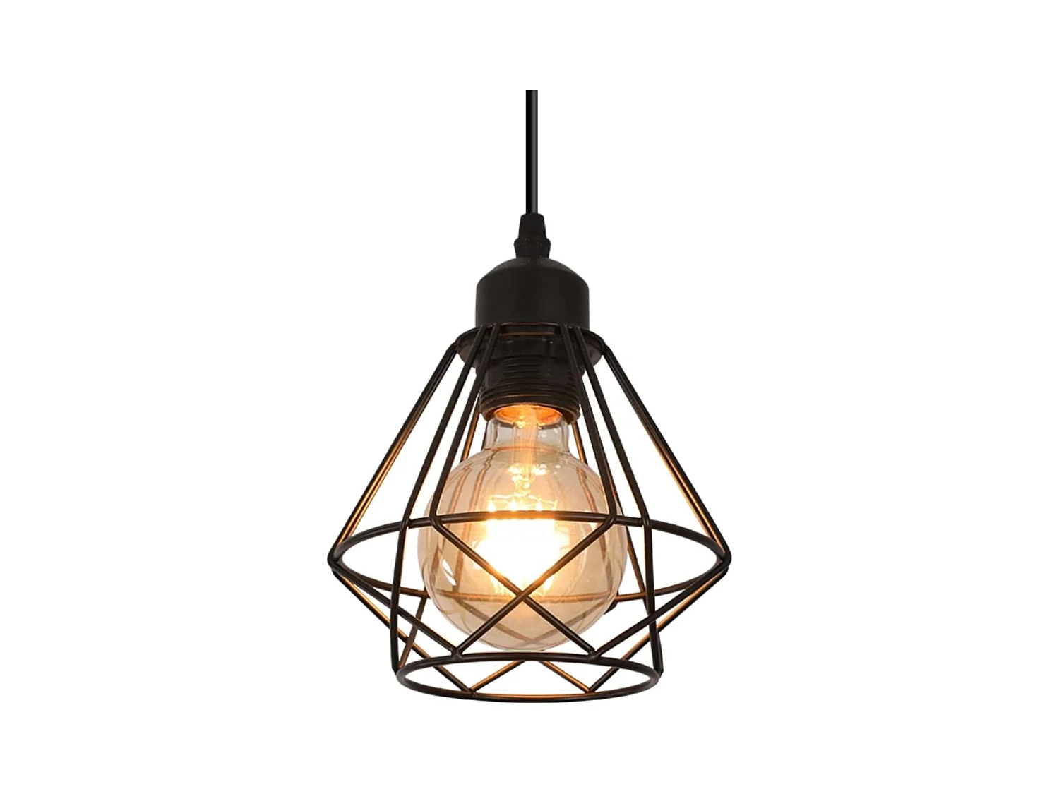 Suspension Luminaire Industriel E27 Lustre Rétro Plafonnier Vintage en Métal Noir Lampe Cage pour Restaurant Salon Chambre Cuisine Bar Couloir 15*17cm