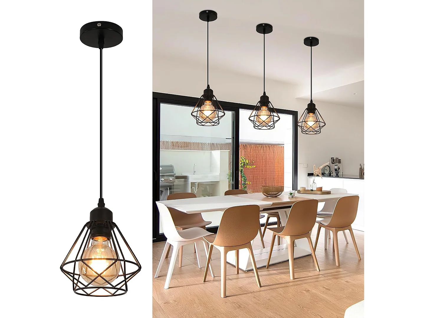 Suspension Luminaire Industriel E27 Lustre Rétro Plafonnier Vintage en Métal Noir Lampe Cage pour Restaurant Salon Chambre Cuisine Bar Couloir 15*17cm