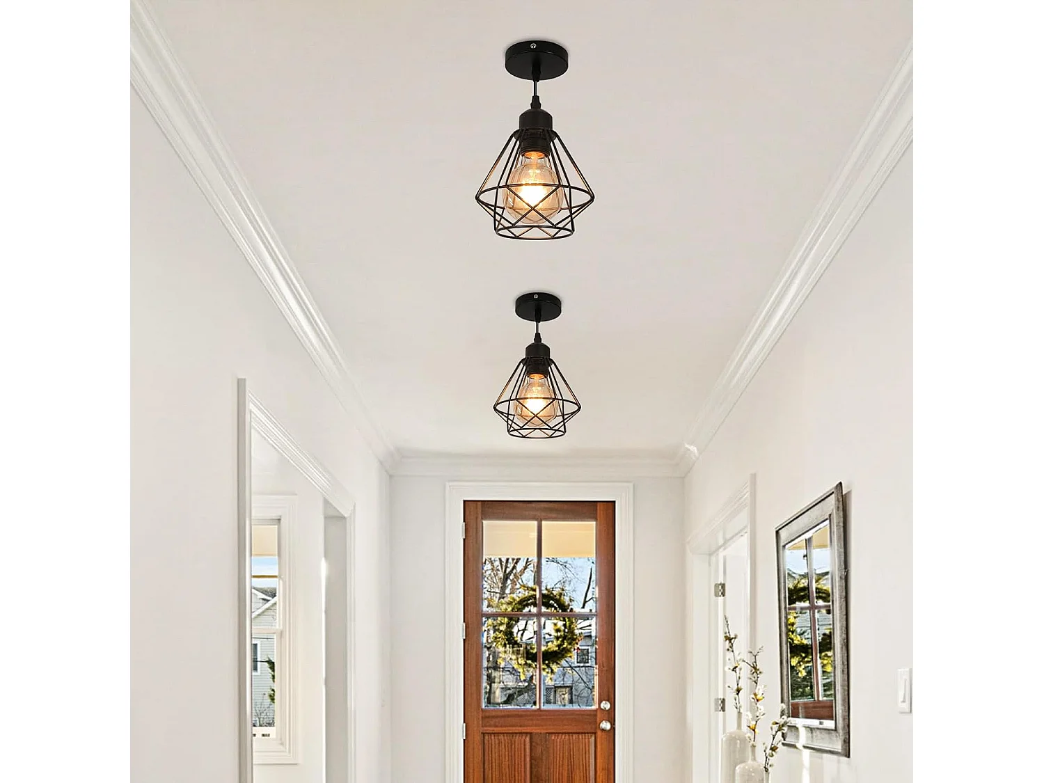 Suspension Luminaire Industriel E27 Lustre Rétro Plafonnier Vintage en Métal Noir Lampe Cage pour Restaurant Salon Chambre Cuisine Bar Couloir 15*17cm