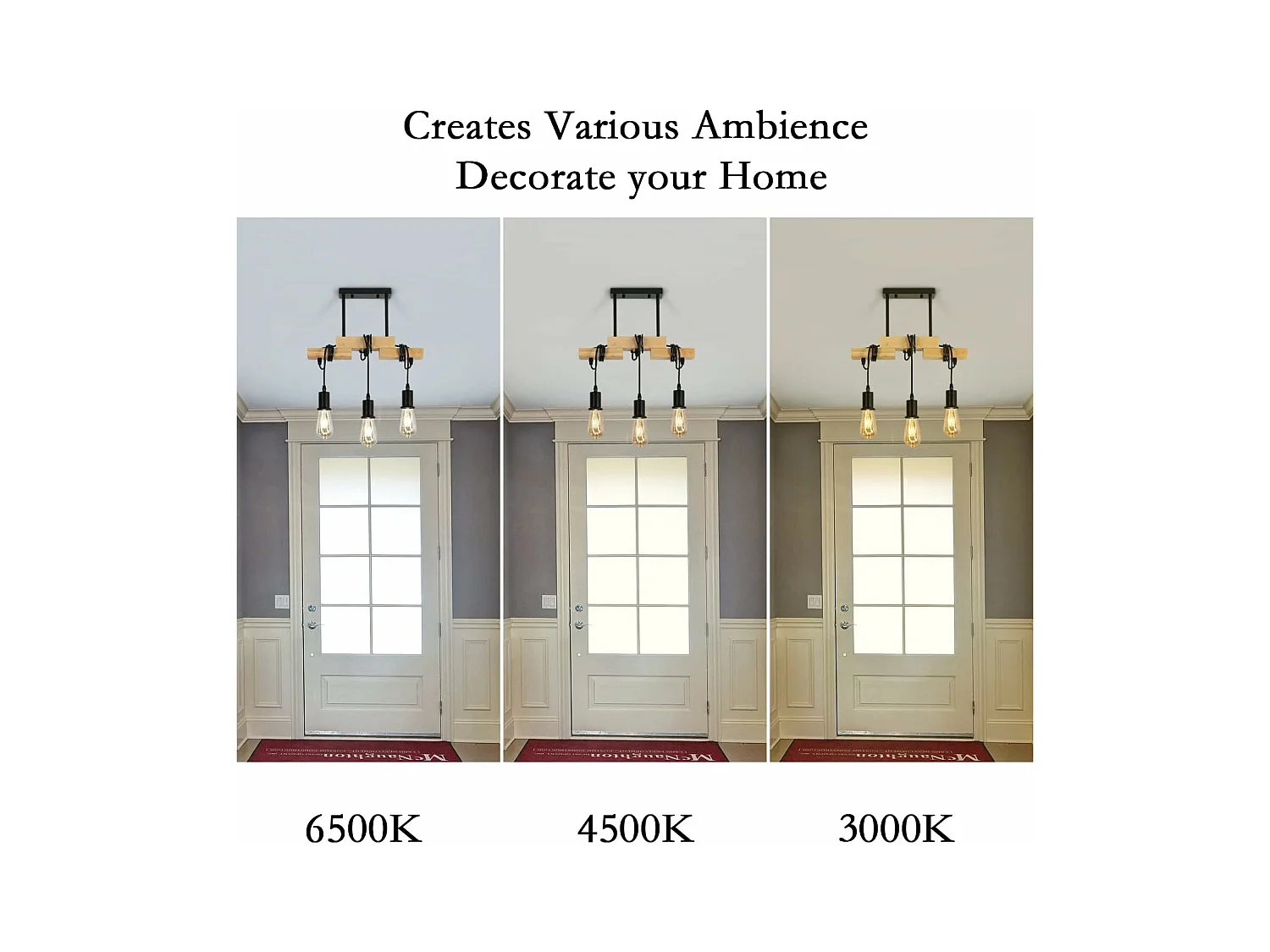 Suspension Luminaire Industriel en Bois avec 3 Têtes d'Éclairage E27 pour Salon Cuisine Salle à Manger Chambre