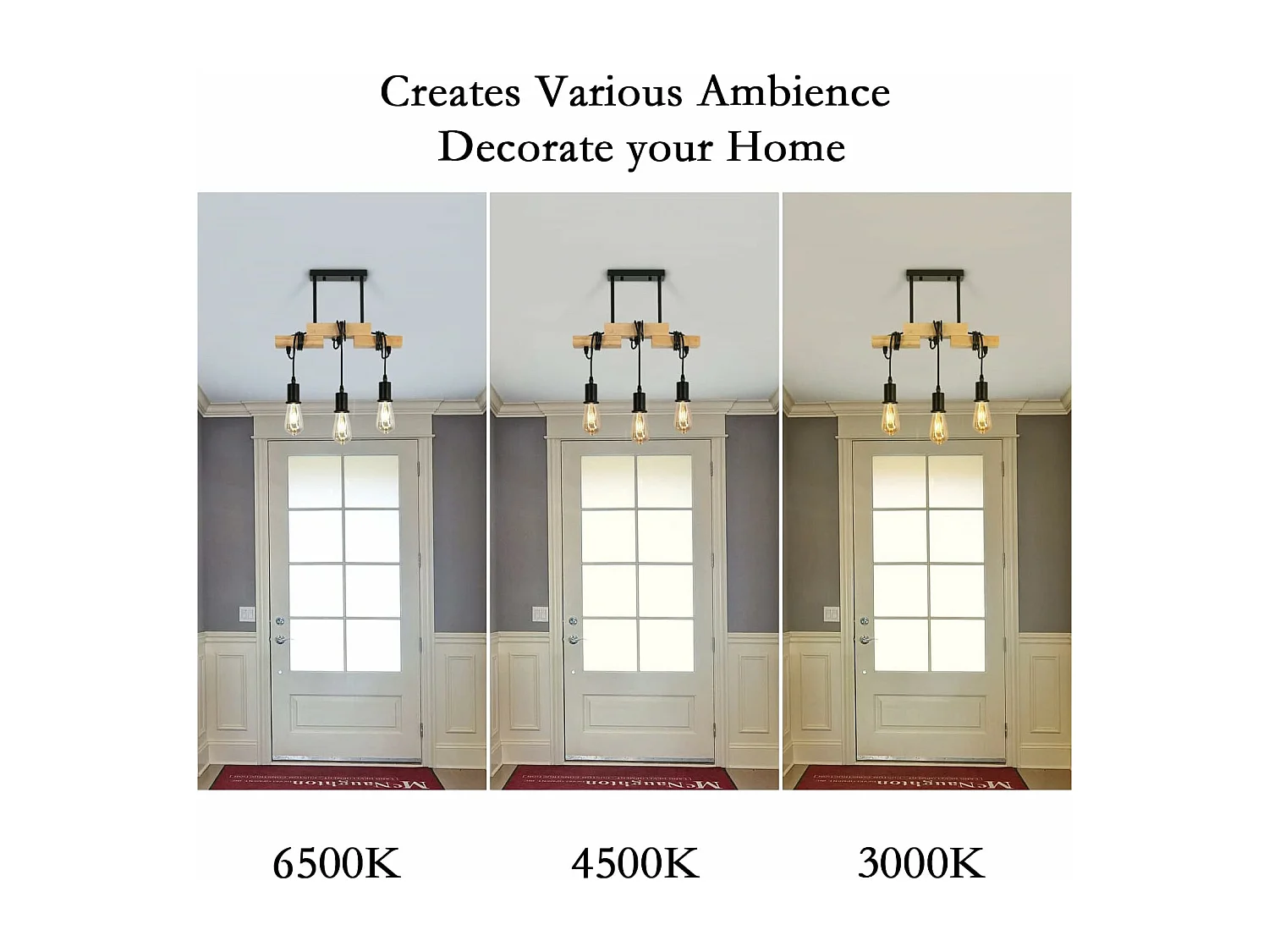 Suspension Luminaire Industriel en Bois avec 3 Têtes d'Éclairage E27 pour Salon Cuisine Salle à Manger Chambre