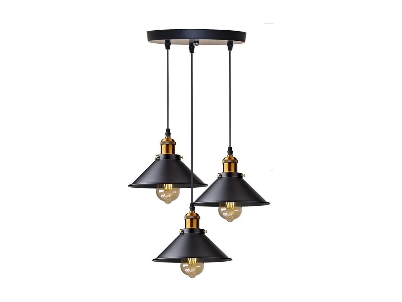3 Lumières， Suspension Rétro Industriel Lustre， Plafonniers Design Edison Métal， Lustre Suspension avec Support de Plaque Circulaire, Ø 22cm, Noir