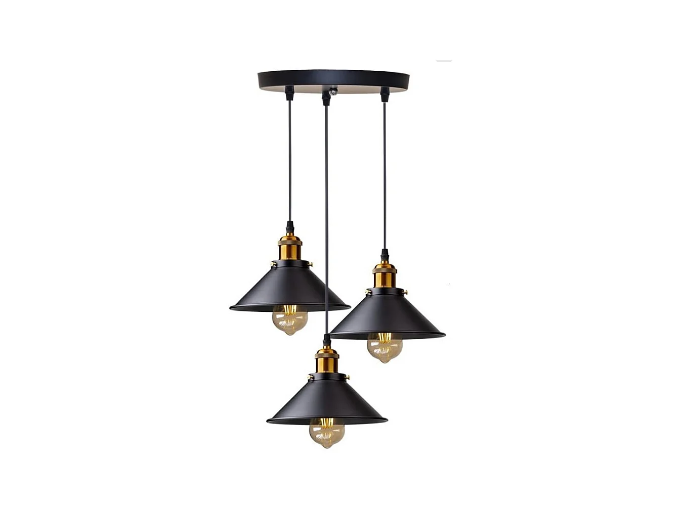 3 Lumières， Suspension Rétro Industriel Lustre， Plafonniers Design Edison Métal， Lustre Suspension avec Support de Plaque Circulaire, Ø 22cm, Noir