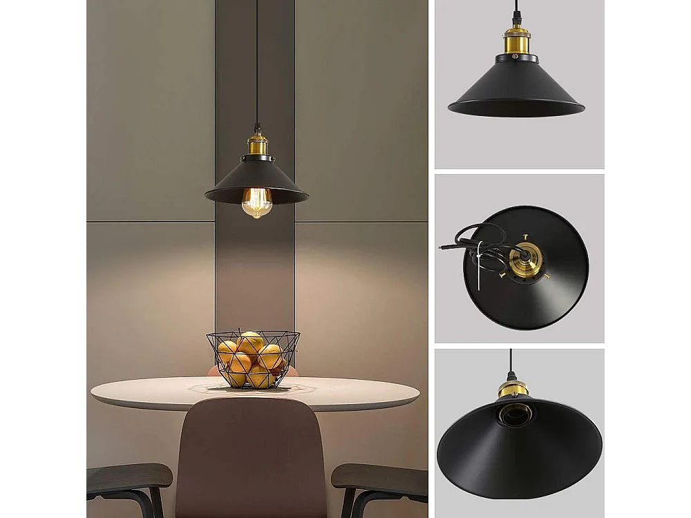 3 Lumières， Suspension Rétro Industriel Lustre， Plafonniers Design Edison Métal， Lustre Suspension avec Support de Plaque Circulaire, Ø 22cm, Noir