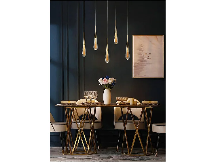 Suspension LED, Lustre en Verre Goutte d'Eau Créatif, Plafonnier LED Moderne en Verre Doré pour Chambre Salle à Manger Cuisine Salon, Lumière Chaude