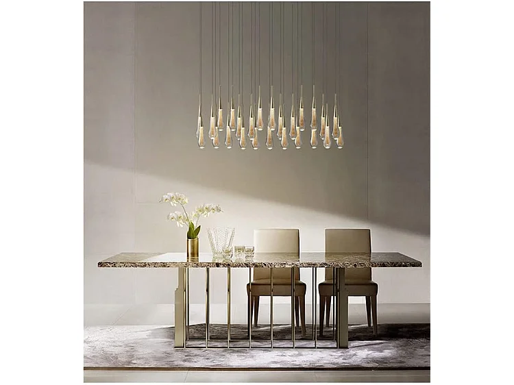 Suspension LED, Lustre en Verre Goutte d'Eau Créatif, Plafonnier LED Moderne en Verre Doré pour Chambre Salle à Manger Cuisine Salon, Lumière Chaude