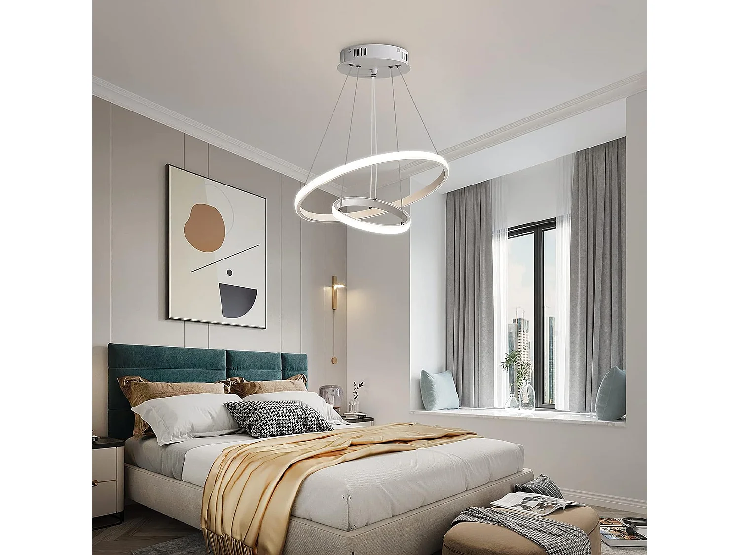 Suspension Luminaire LED, Lustre circulaire moderne, suspension blanc 4000K, Lampe de Plafond éclairage intérieur de la chambre à coucher du salon
