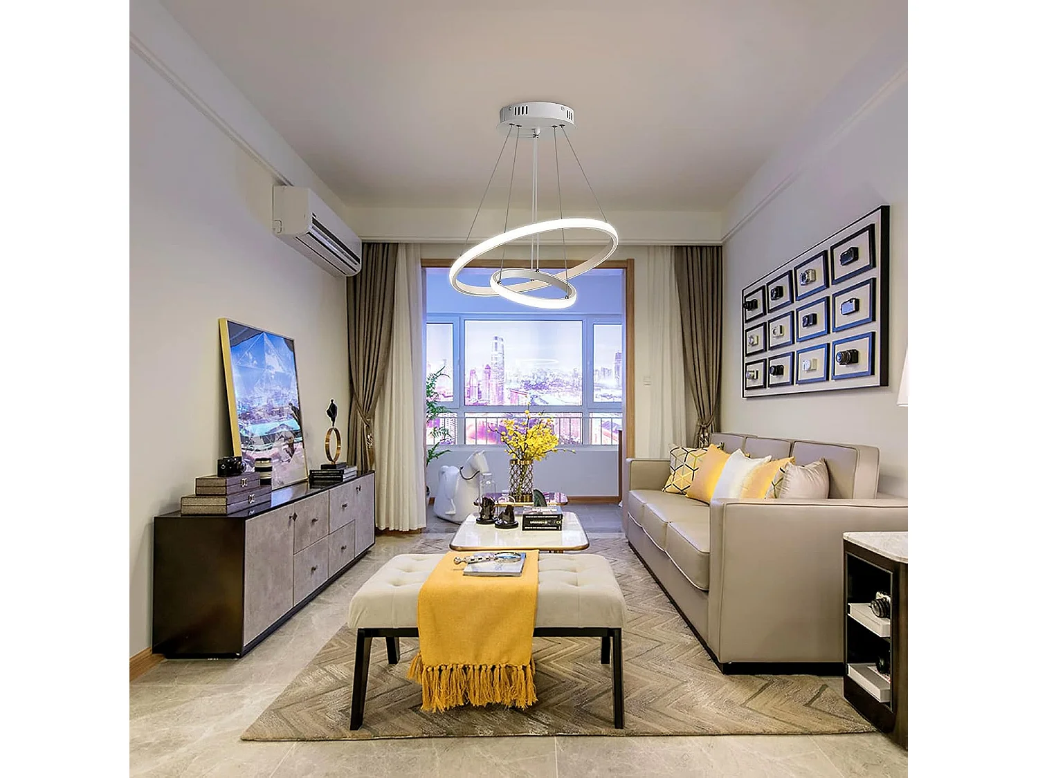 Suspension Luminaire LED, Lustre circulaire moderne, suspension blanc 4000K, Lampe de Plafond éclairage intérieur de la chambre à coucher du salon