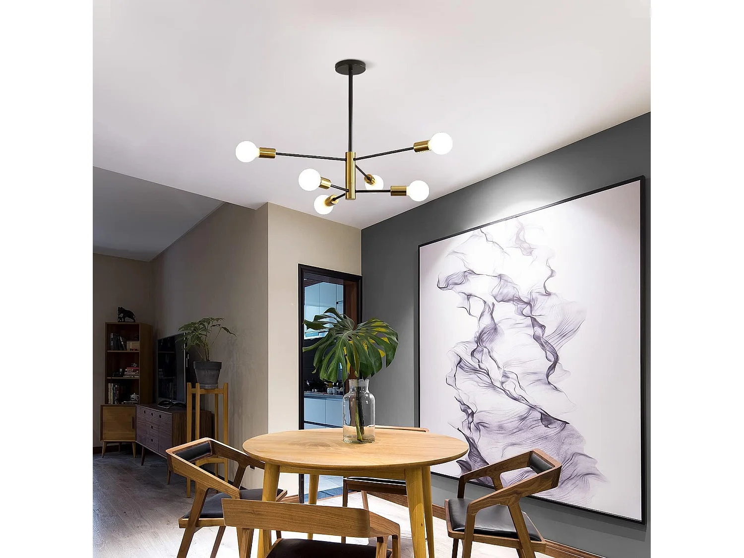 Plafonnier Moderne, Angle Orientable 180° 6-Lumières E27 Lustre Industriel, Lampe de Plafond Vintage en Métal Noir Lampe Suspension Rétro pour Salon Chambre Cuisine