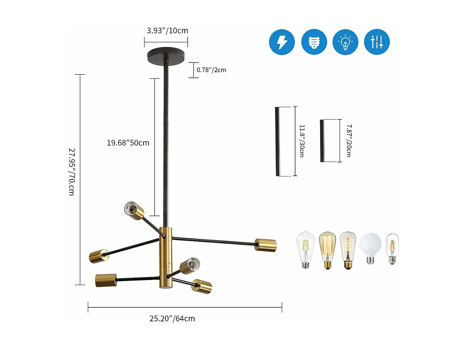 Plafonnier Moderne, Angle Orientable 180° 6-Lumières E27 Lustre Industriel, Lampe de Plafond Vintage en Métal Noir Lampe Suspension Rétro pour Salon Chambre Cuisine