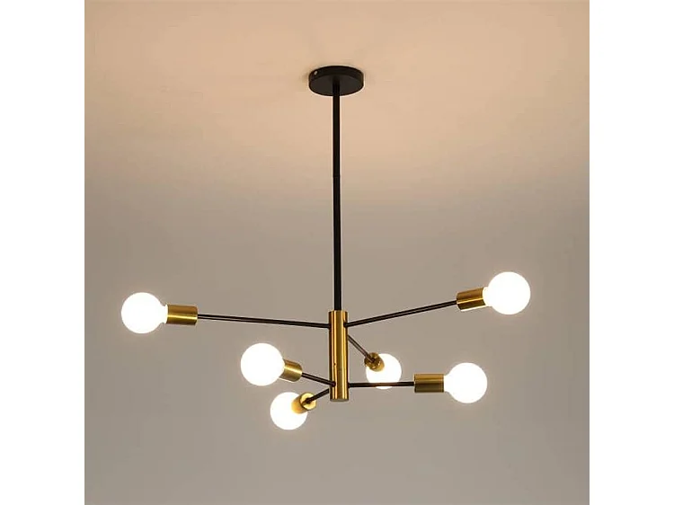 Plafonnier Moderne, Angle Orientable 180° 6-Lumières E27 Lustre Industriel, Lampe de Plafond Vintage en Métal Noir Lampe Suspension Rétro pour Salon Chambre Cuisine