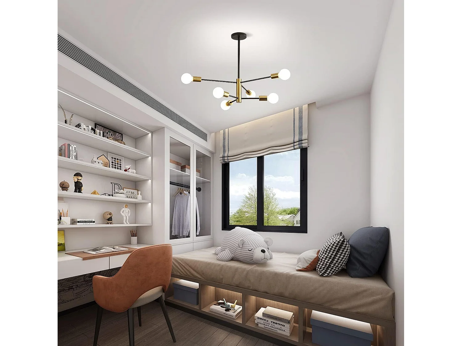 Plafonnier Moderne, Angle Orientable 180° 6-Lumières E27 Lustre Industriel, Lampe de Plafond Vintage en Métal Noir Lampe Suspension Rétro pour Salon Chambre Cuisine