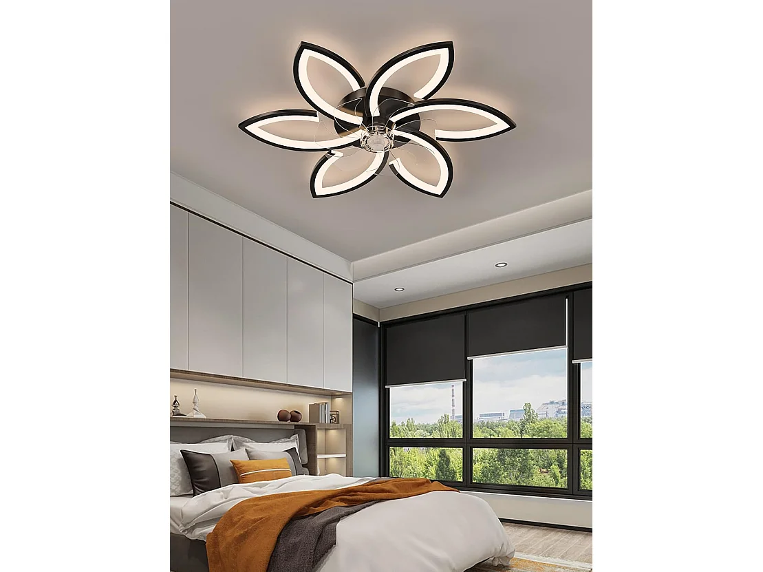 Ventilateur-plafonnier silencieux avec lumière dimmable via APP/télécommande - Design acrylique fleuri 70W (Noir)