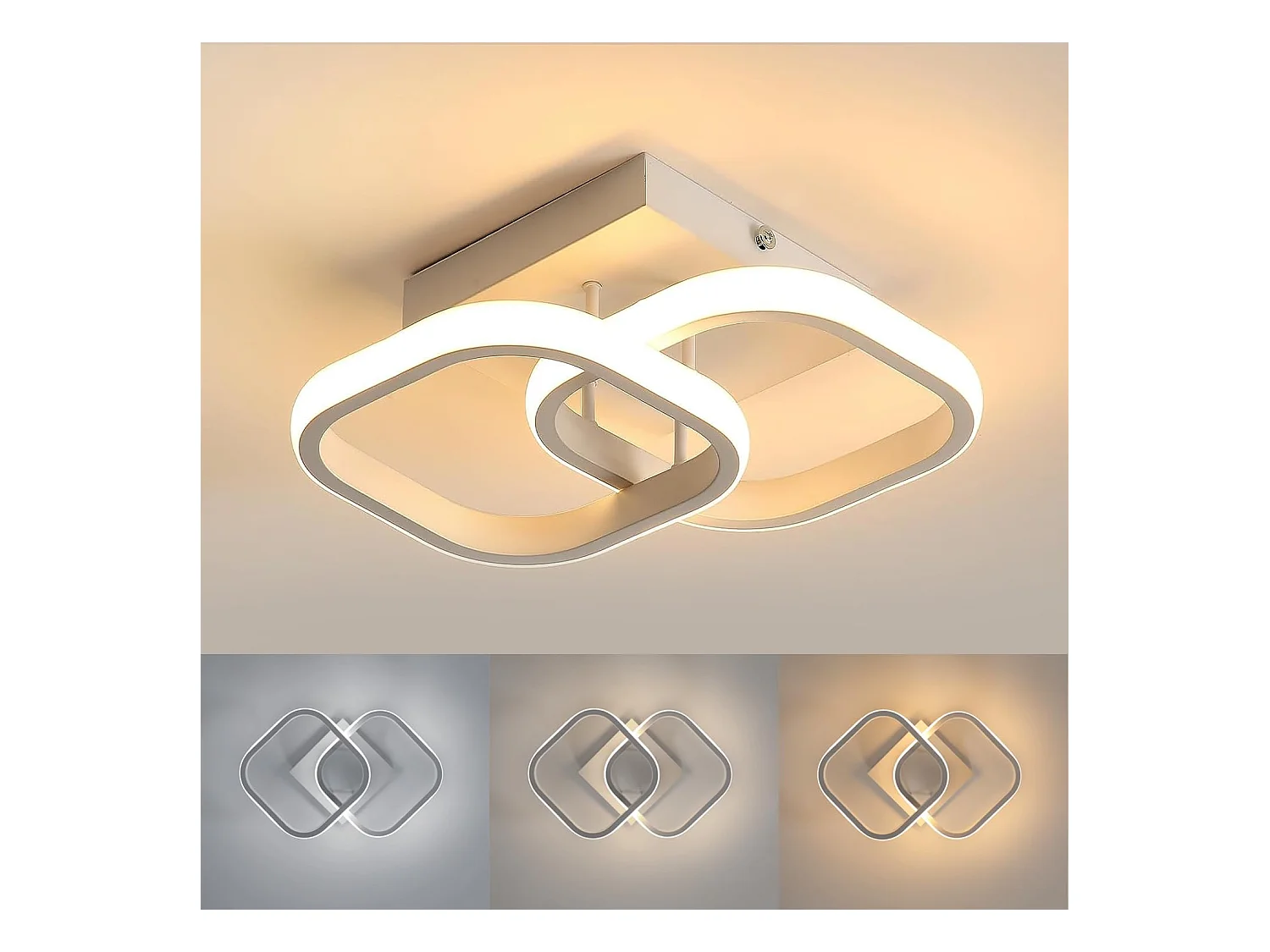 Plafonnier LED Dimmable, Luminaire Rectangulaire Blanc 19W, Éclairage Moderne 3000K-6500K, Industriel pour Salon et Chambre