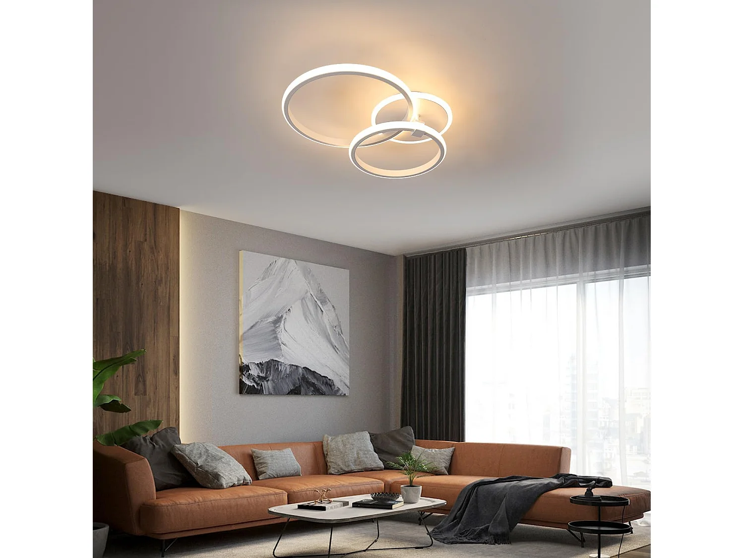 Plafonnier LED Moderne, Lampe de Plafond Ronde 42W 3500LM, Lustre LED Plafonnier en Aluminium et acrylique pour Salon,Longueur 52cm (Blanche Chaude 3000K) Blanc