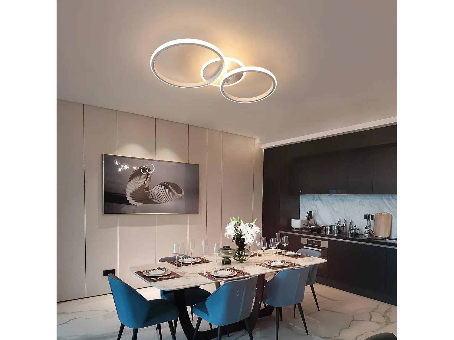 Plafonnier LED Moderne, Lampe de Plafond Ronde 42W 3500LM, Lustre LED Plafonnier en Aluminium et acrylique pour Salon,Longueur 52cm (Blanche Chaude 3000K) Blanc