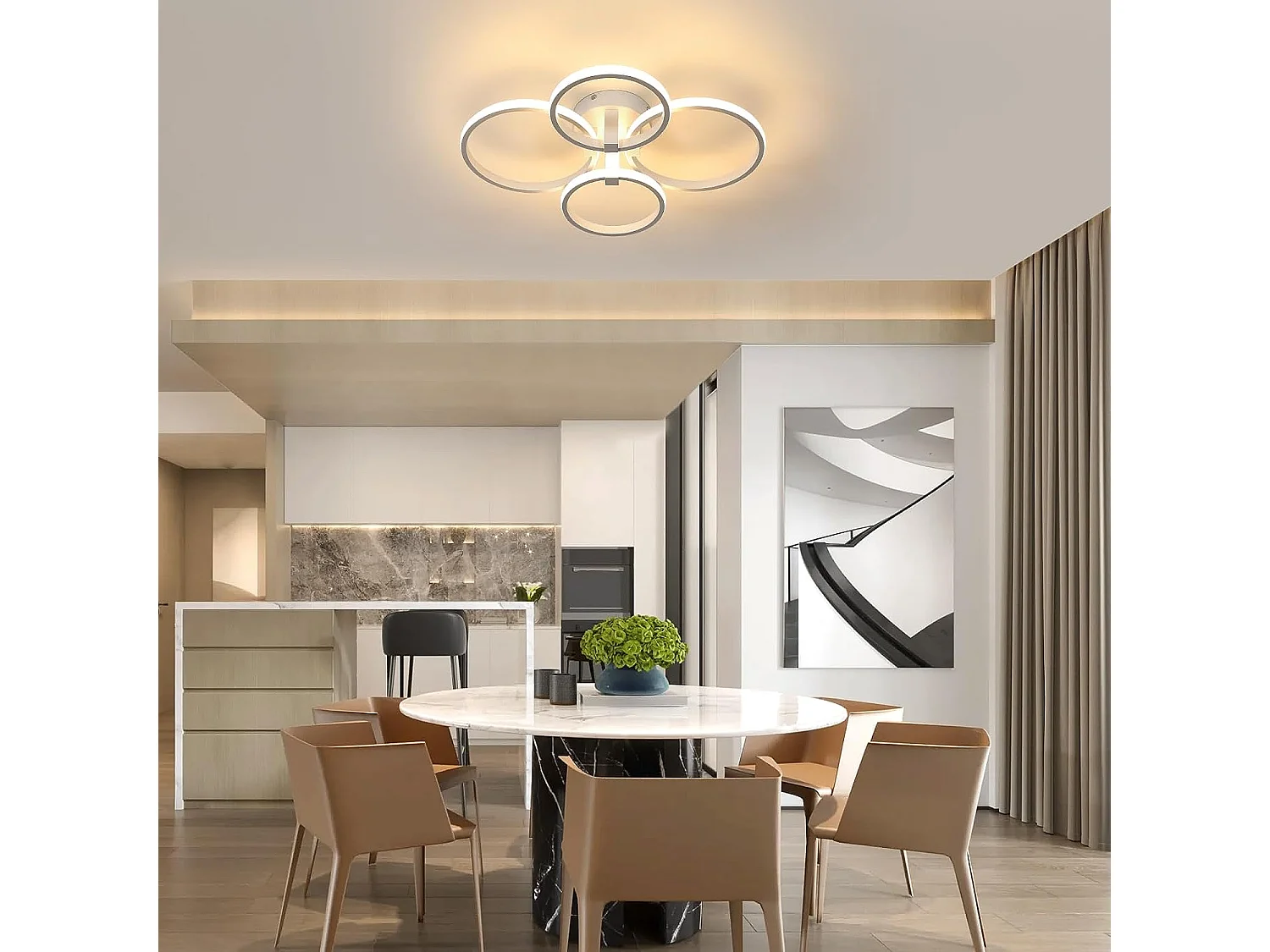 Plafonnier LED Moderne, 48W 5400LM Luminaire Plafonnier Rond, Blanc Lampe de Plafond en Aluminium, Anneau Plafond Lumière pour Salon, Chambre,Lumière Chaude 3000K