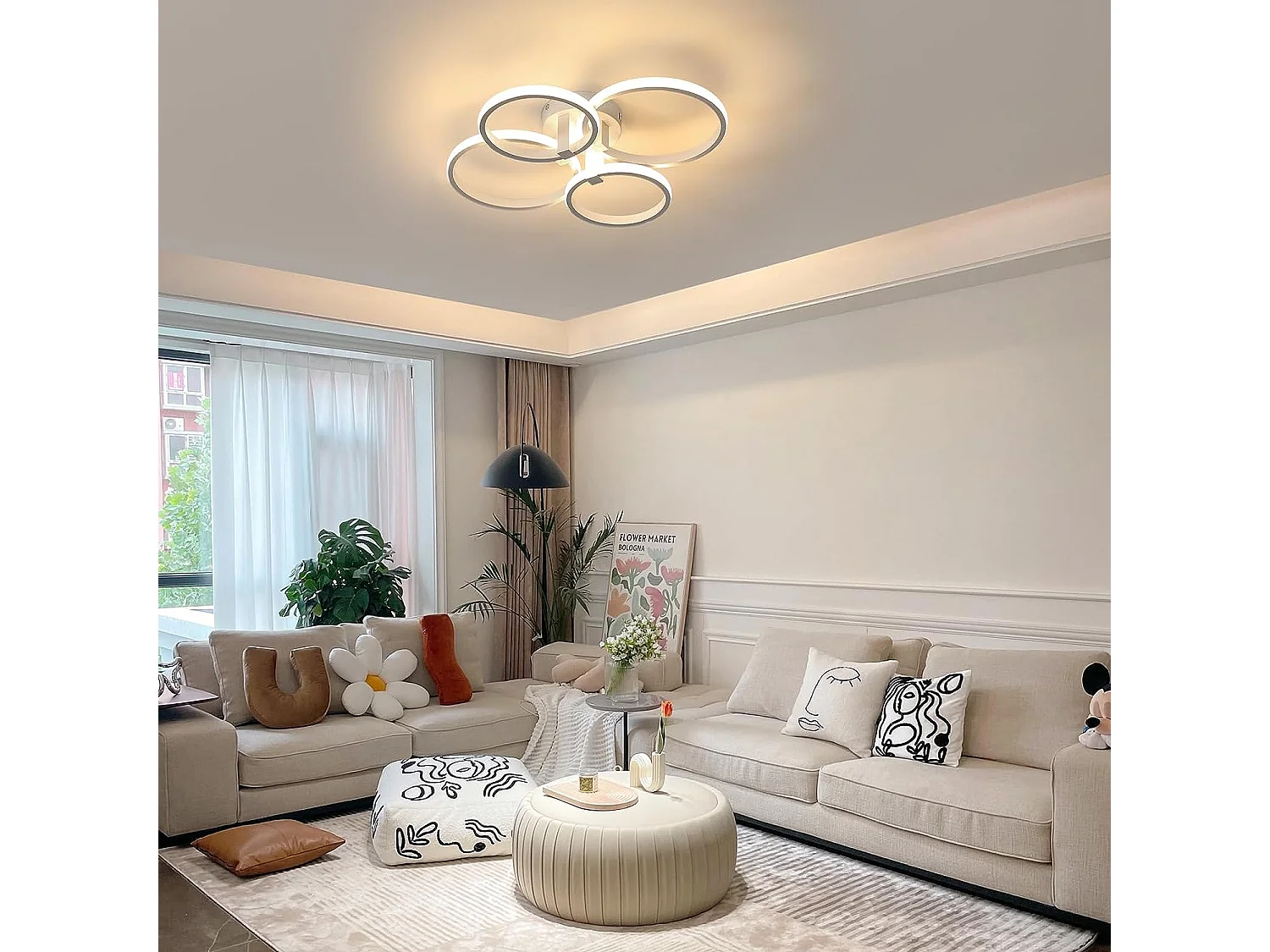 Plafonnier LED Moderne, 48W 5400LM Luminaire Plafonnier Rond, Blanc Lampe de Plafond en Aluminium, Anneau Plafond Lumière pour Salon, Chambre,Lumière Chaude 3000K
