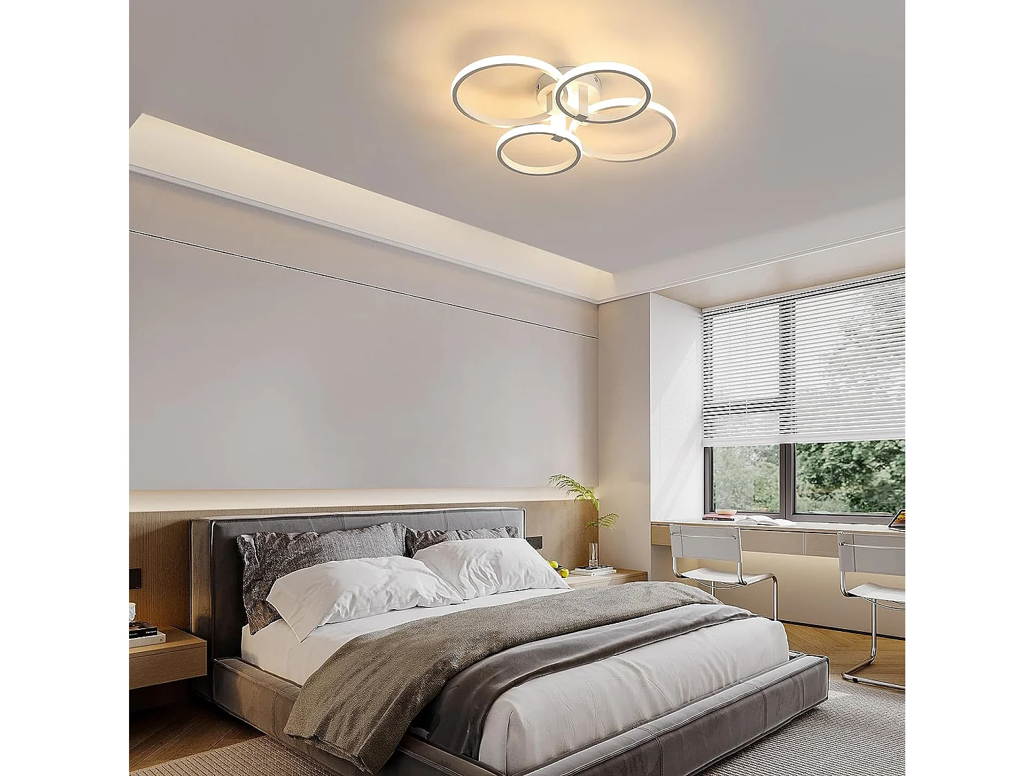 Plafonnier LED Moderne, 48W 5400LM Luminaire Plafonnier Rond, Blanc Lampe de Plafond en Aluminium, Anneau Plafond Lumière pour Salon, Chambre,Lumière Chaude 3000K