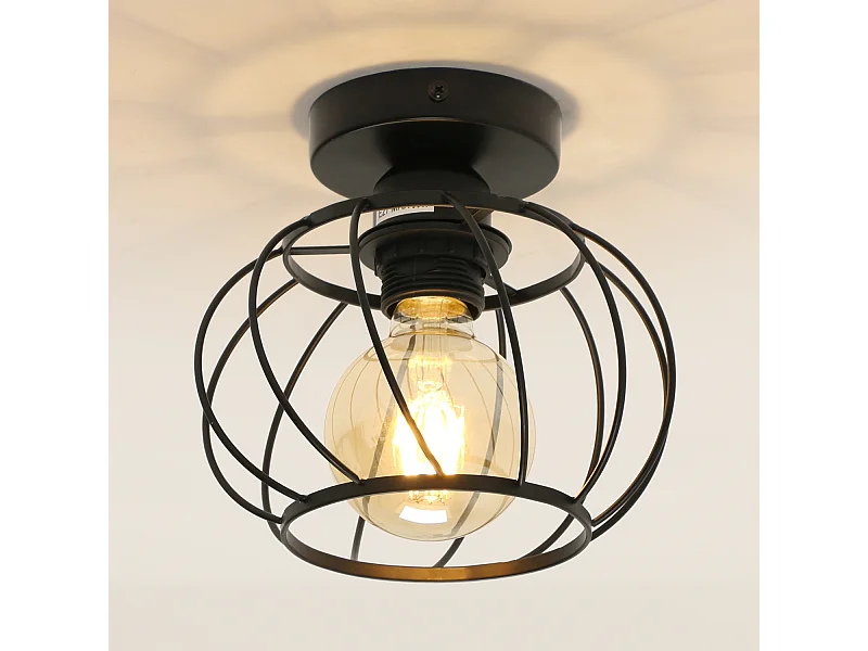 Plafonnier en fer Métal E27, Mini Éclairage de Plafond Semi encastré Rond, Luminaire Plafond en fer pour Chambre Cuisine Salle à Manger Couloir Entrée (Noir)