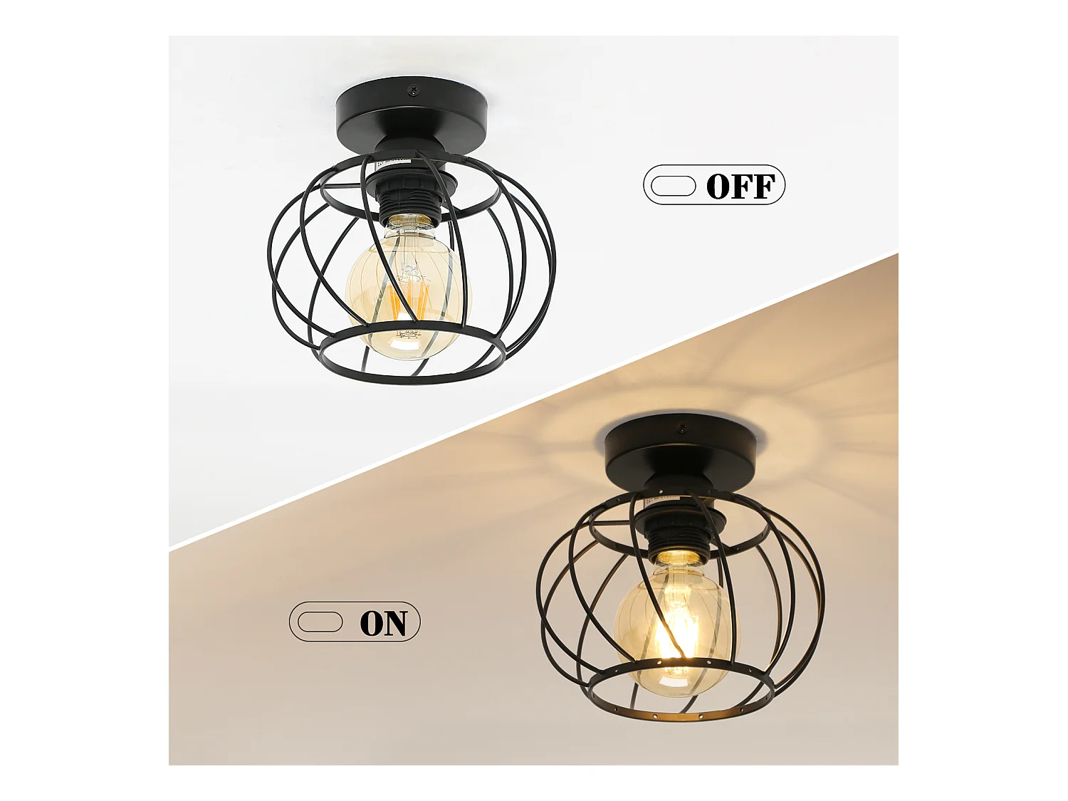 Plafonnier en fer Métal E27, Mini Éclairage de Plafond Semi encastré Rond, Luminaire Plafond en fer pour Chambre Cuisine Salle à Manger Couloir Entrée (Noir)