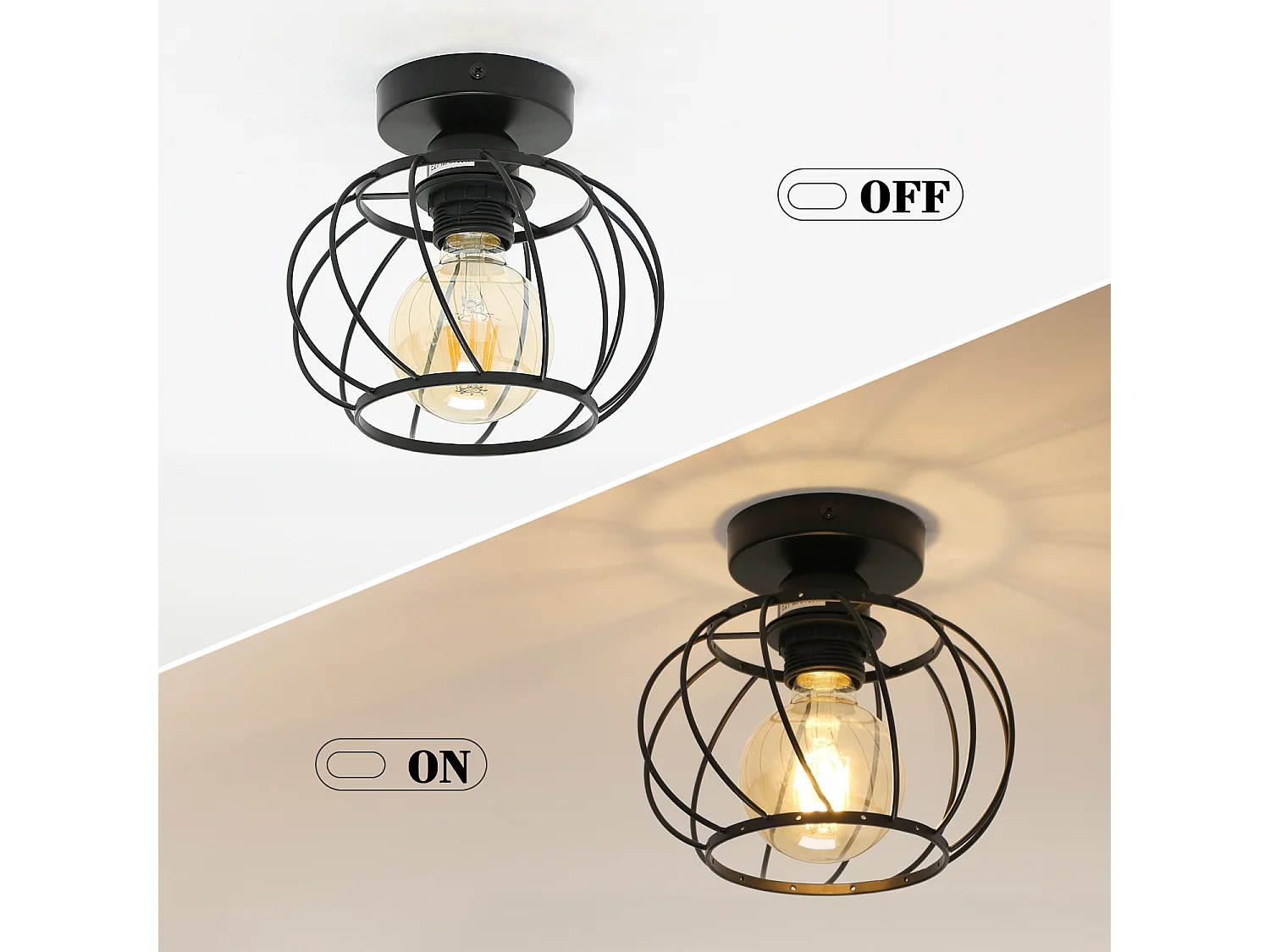 Plafonnier en fer Métal E27, Mini Éclairage de Plafond Semi encastré Rond, Luminaire Plafond en fer pour Chambre Cuisine Salle à Manger Couloir Entrée (Noir)