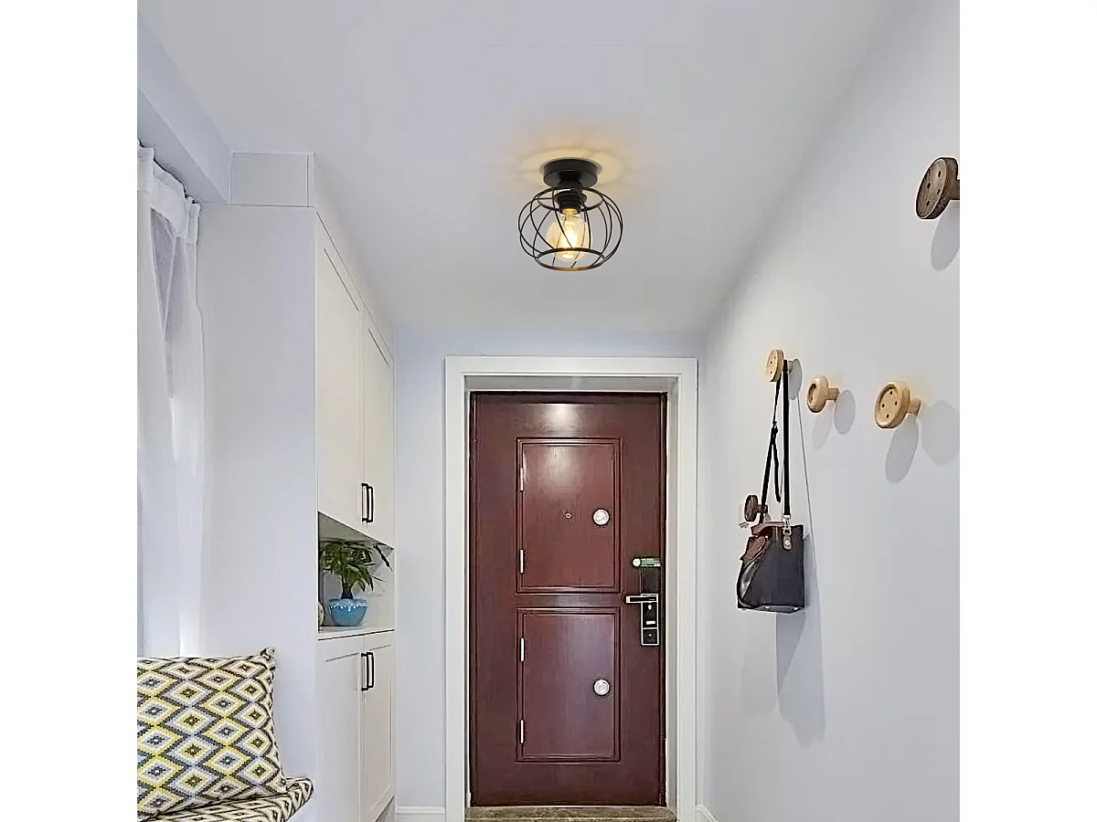 Plafonnier en fer Métal E27, Mini Éclairage de Plafond Semi encastré Rond, Luminaire Plafond en fer pour Chambre Cuisine Salle à Manger Couloir Entrée (Noir)