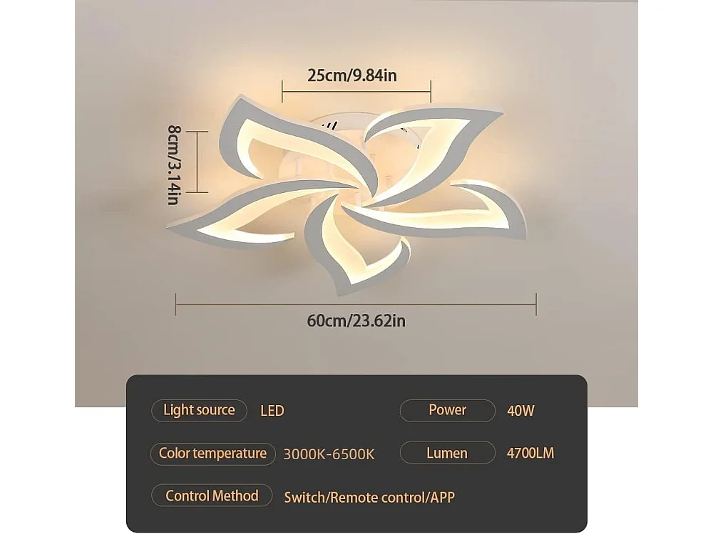 Plafonnier LED moderne à intensité variable avec télécommande, éclairage de plafond en forme de fleur pour salon, chambre, cuisine, couloir,blanc