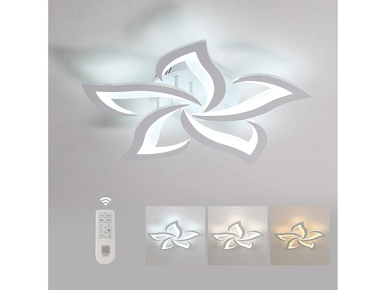 Plafonnier LED moderne à intensité variable avec télécommande, éclairage de plafond en forme de fleur pour salon, chambre, cuisine, couloir,blanc