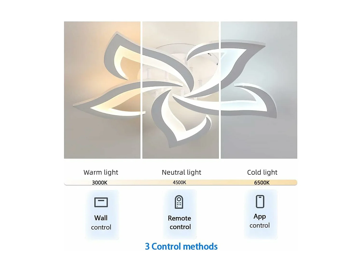 Plafonnier LED moderne à intensité variable avec télécommande, éclairage de plafond en forme de fleur pour salon, chambre, cuisine, couloir,blanc