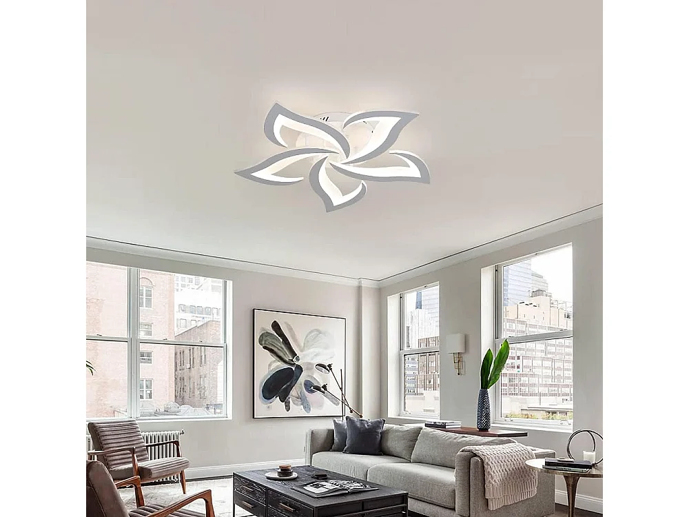 Plafonnier LED moderne à intensité variable avec télécommande, éclairage de plafond en forme de fleur pour salon, chambre, cuisine, couloir,blanc