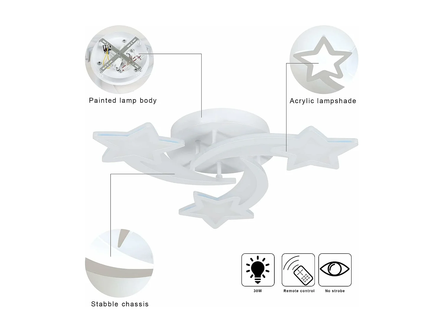 Plafonnier LED 30W, Lampe de plafond en forme Star moderne pour Chambre à coucher Chambre d'enfant, Lumière Blanc Chaud 3000K