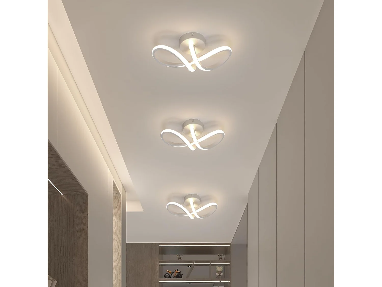 Plafonnier LED Moderne, 20W Plafonnier LED Courbé en Forme de 8, Lustre de Plafond LED 4500K pour Chambre Salon Salle à Manger (Lumière Neutre)