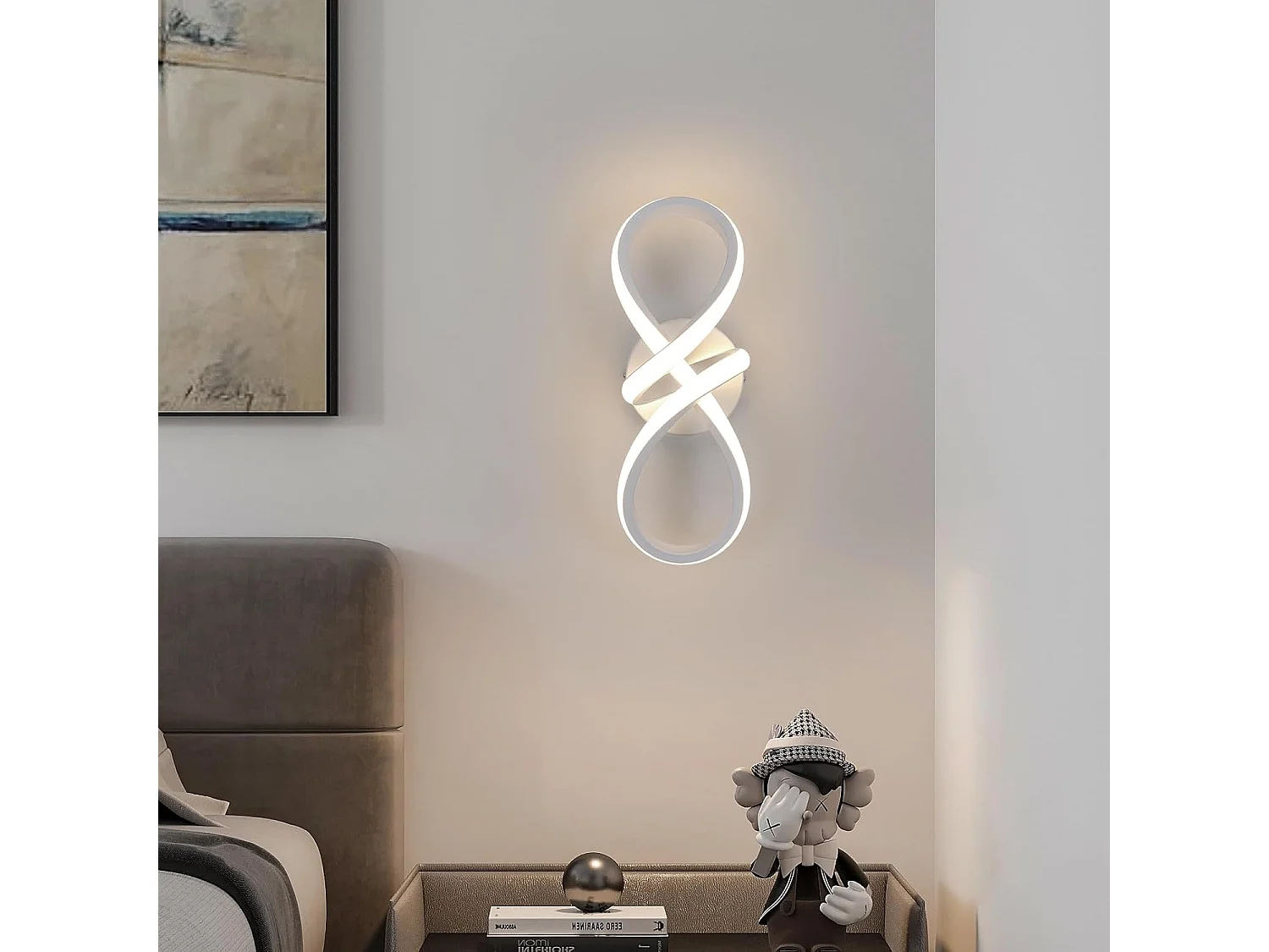 Plafonnier LED Moderne, 20W Plafonnier LED Courbé en Forme de 8, Lustre de Plafond LED 4500K pour Chambre Salon Salle à Manger (Lumière Neutre)