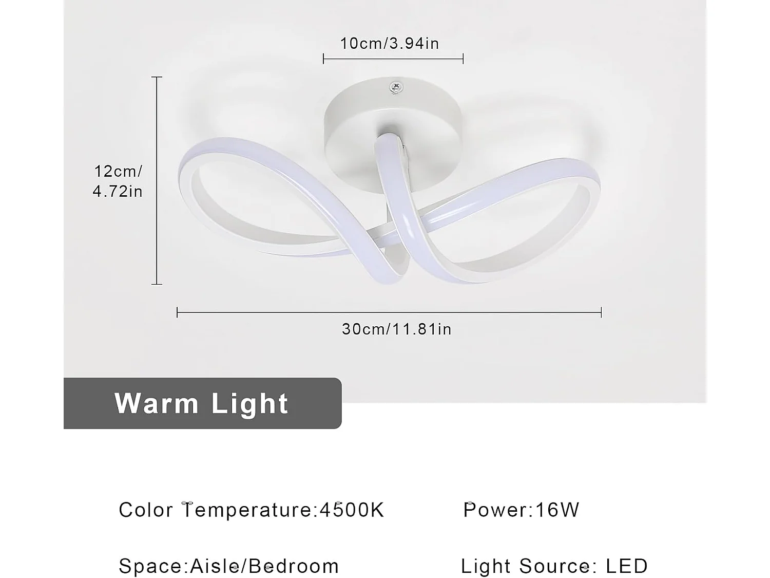 Plafonnier LED Moderne, 20W Plafonnier LED Courbé en Forme de 8, Lustre de Plafond LED 4500K pour Chambre Salon Salle à Manger (Lumière Neutre)