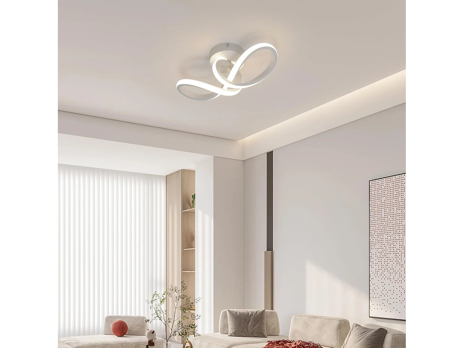 Plafonnier LED Moderne, 20W Plafonnier LED Courbé en Forme de 8, Lustre de Plafond LED 4500K pour Chambre Salon Salle à Manger (Lumière Neutre)