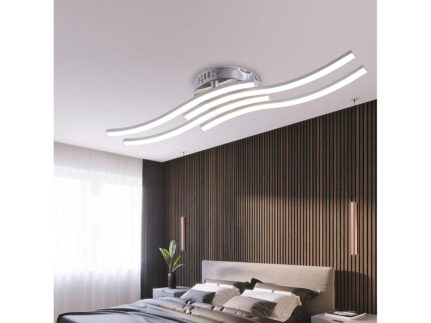 Plafonnier LED en forme de vague, lumière blanche neutre 4000K, LED intégrée 24W 2000 lumens, lustre moderne de salon ou de cuisine (lumière blanche neutre)