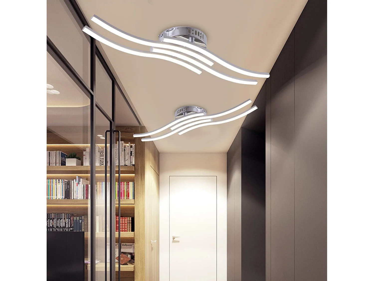 Plafonnier LED en forme de vague, lumière blanche neutre 4000K, LED intégrée 24W 2000 lumens, lustre moderne de salon ou de cuisine (lumière blanche neutre)