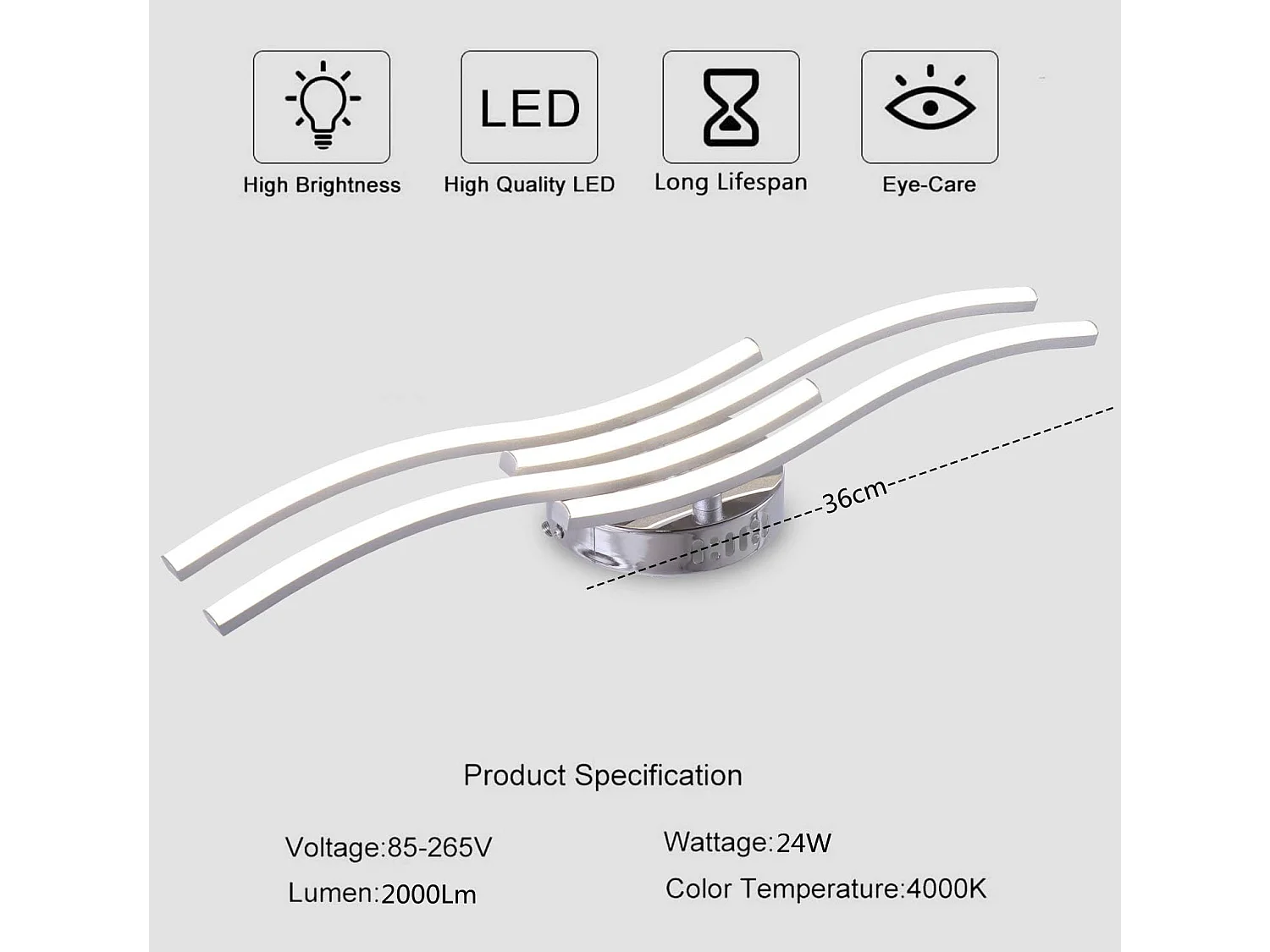 Plafonnier LED en forme de vague, lumière blanche neutre 4000K, LED intégrée 24W 2000 lumens, lustre moderne de salon ou de cuisine (lumière blanche neutre)