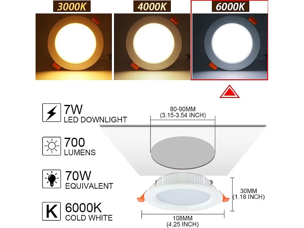 5 Pack LED Spot Encastrable Noir, 9W 900LM = 90W incandescence, IP44, Blanc Froid 6000K, AC 220-240V,Découpe 90-100mm,Rond ultraslim plafond encastré